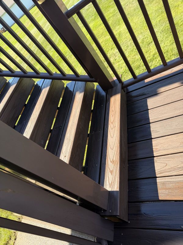 Clean wooden deck stairs after pressure washing